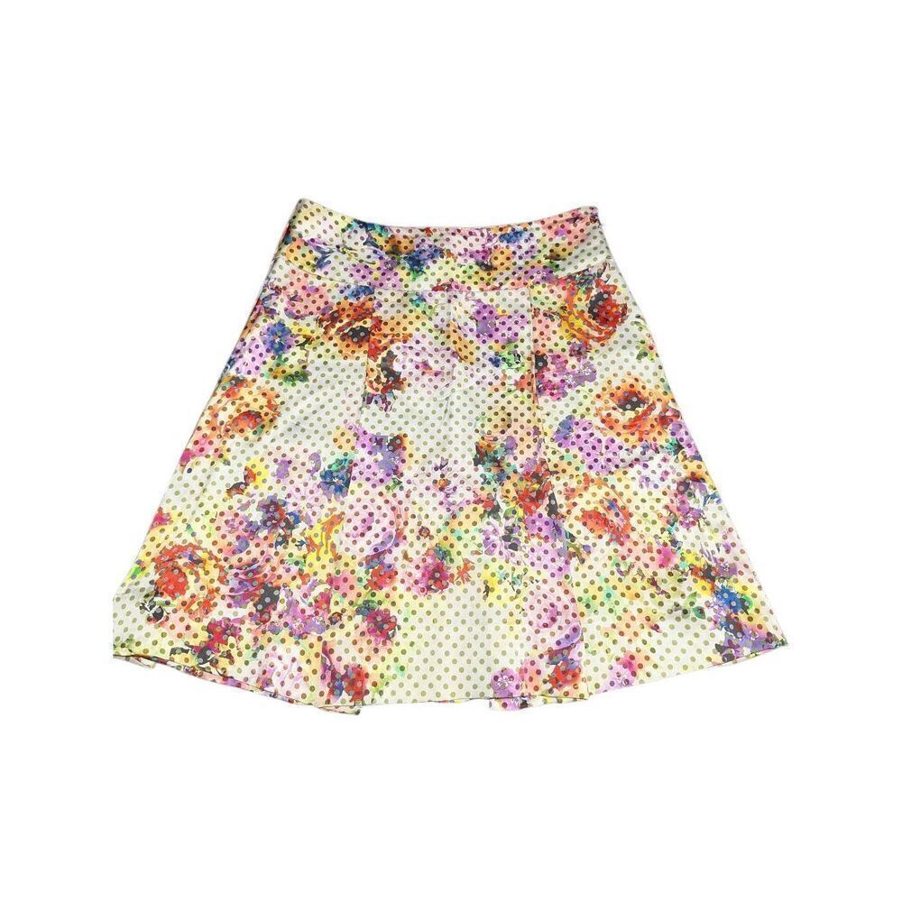 ETCETERA 100% Silk Polka Dot & Watercolor Floral Pleated Soft Skirt Size 4